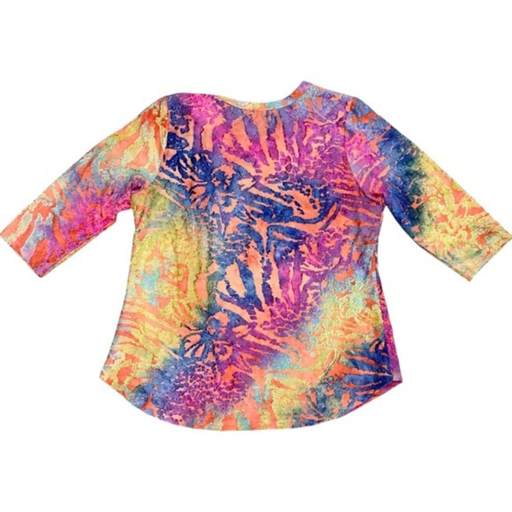 Calessa Womens Size Large Burnout Multi Color Tunic Top‎ NWT